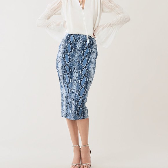 NWOT DVF Kara Cady Pencil Skirt - Blue Python - Picture 2 of 5